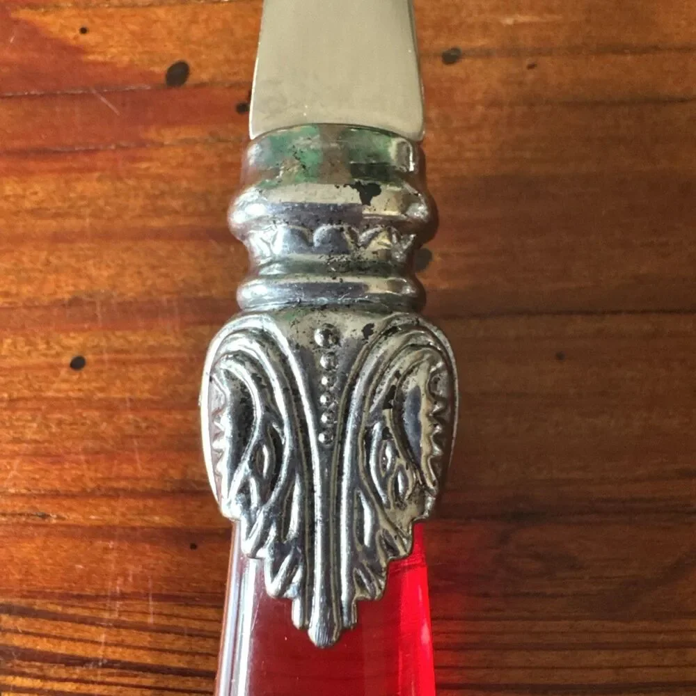 Ruby Red Handled Salad Serving Untensils/Sporks 10 Inches Clear Red Handles